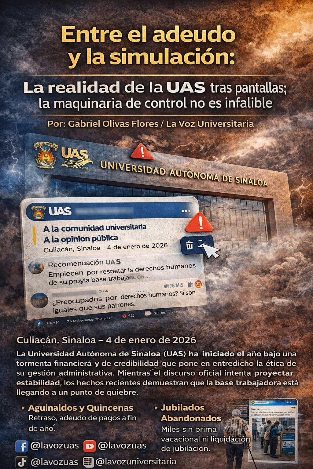 Entre el adeudo y la simulación: La realidad de la UAS tras pantallas; la maquinaria de control no es infalible